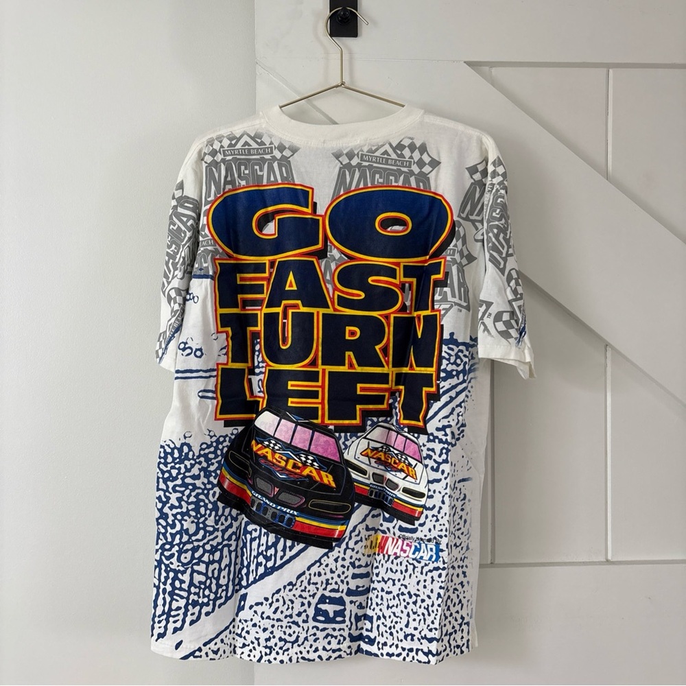 Vtg NASCAR Cafe Myrtle Beach Racing All Over Print 2 Sided T Shirt Size Large - Picture 2 of 11